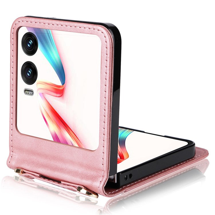 For Infinix Zero Flip 5G X6962 Case Card Slots Leather Phone Cover with Lanyard - Pink