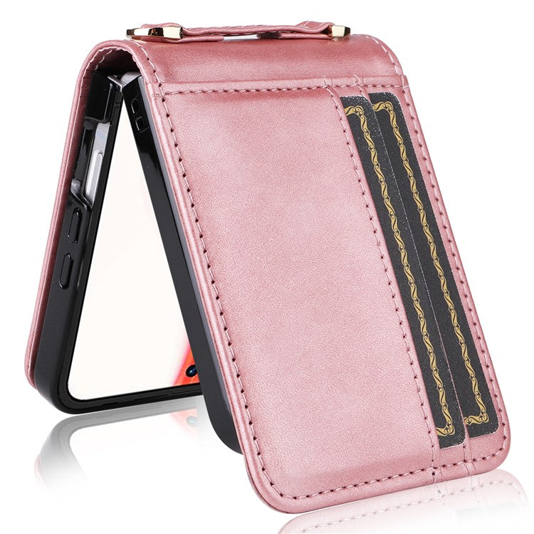 For Infinix Zero Flip 5G X6962 Case Card Slots Leather Phone Cover with Lanyard - Pink