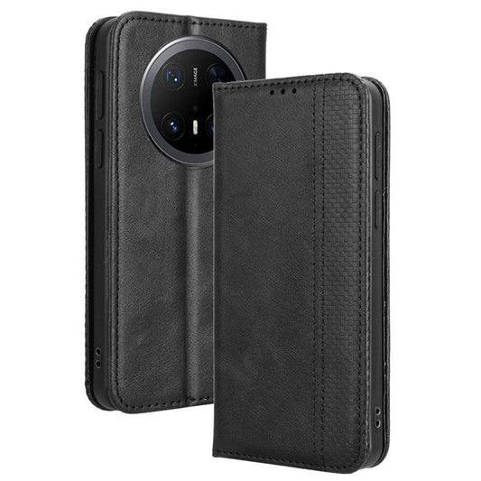 For Huawei Mate 70 Pro+ / 70 Pro Leather Case Wallet Stand Retro Texture Phone Cover - Black