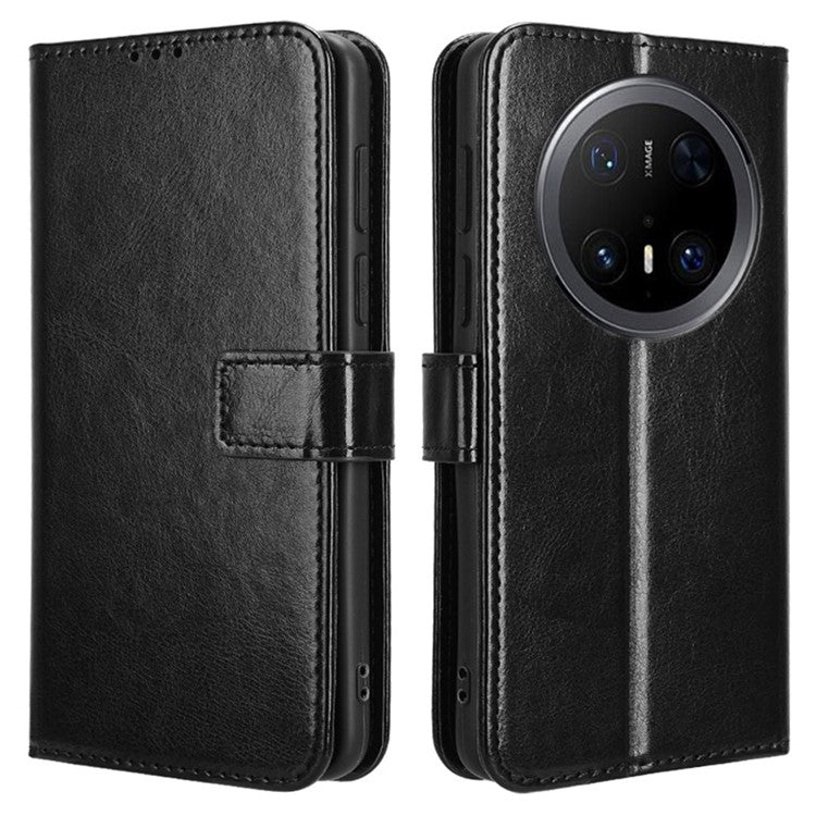 For Huawei Mate 70 Pro+ / 70 Pro Case Crazy Horse Texture PU Leather Phone Wallet Cover - Black