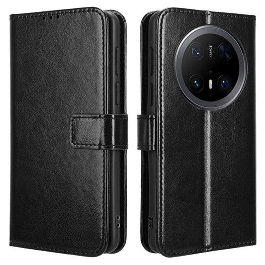 For Huawei Mate 70 Pro+ / 70 Pro Case Crazy Horse Texture PU Leather Phone Wallet Cover - Black