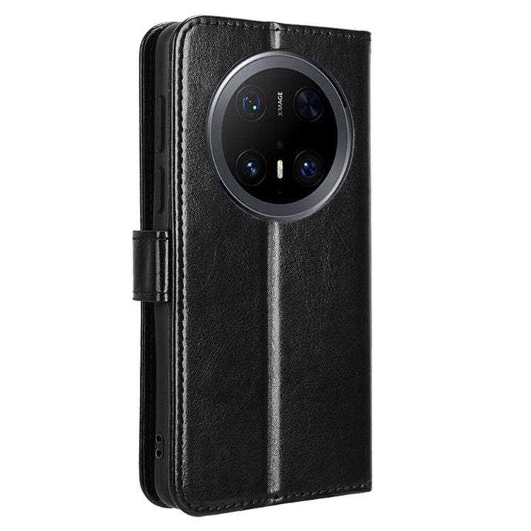 For Huawei Mate 70 Pro+ / 70 Pro Case Crazy Horse Texture PU Leather Phone Wallet Cover - Black