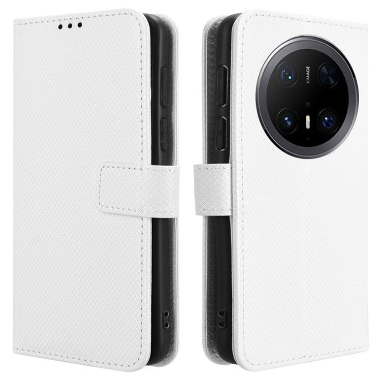 For Huawei Mate 70 Pro+ / 70 Pro Case PU Leather Diamond Texture Wallet Phone Cover - White
