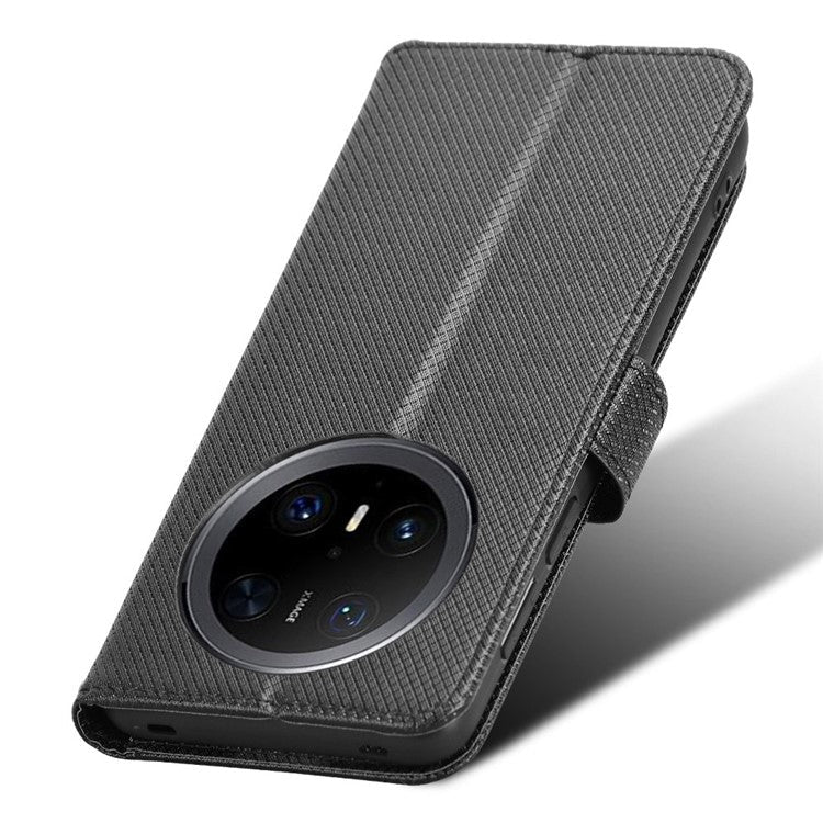 For Huawei Mate 70 Pro+ / 70 Pro Case PU Leather Diamond Texture Wallet Phone Cover - Black
