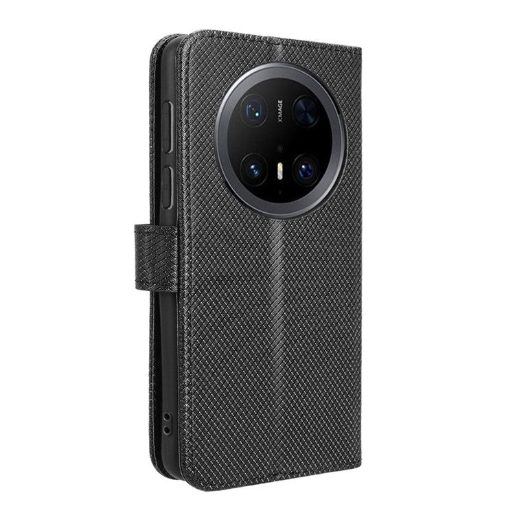 For Huawei Mate 70 Pro+ / 70 Pro Case PU Leather Diamond Texture Wallet Phone Cover - Black