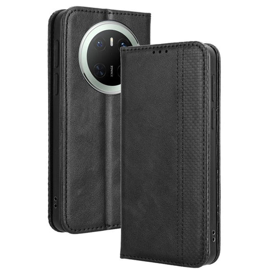For Huawei Mate 70 Leather Case Wallet Stand Retro Texture Phone Cover - Black