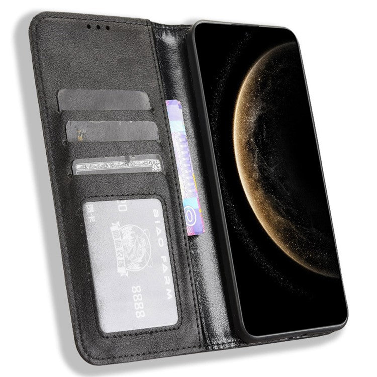 For Huawei Mate 70 Leather Case Wallet Stand Retro Texture Phone Cover - Black