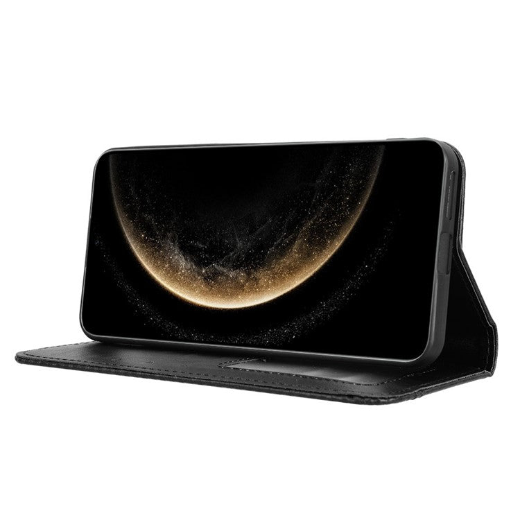 For Huawei Mate 70 Leather Case Wallet Stand Retro Texture Phone Cover - Black