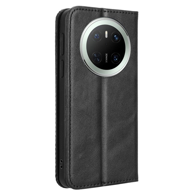 For Huawei Mate 70 Leather Case Wallet Stand Retro Texture Phone Cover - Black