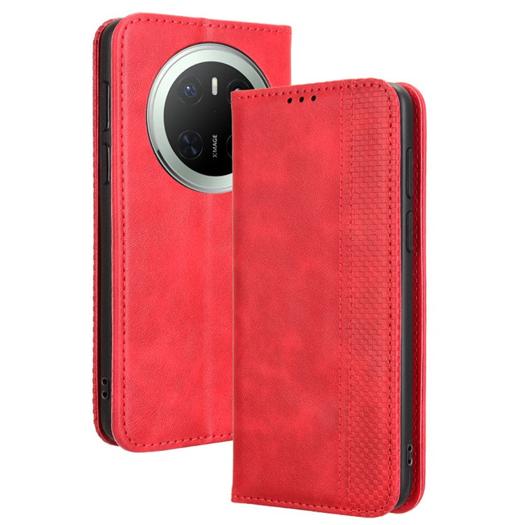 For Huawei Mate 70 Leather Case Wallet Stand Retro Texture Phone Cover - Red