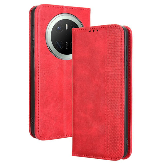 For Huawei Mate 70 Leather Case Wallet Stand Retro Texture Phone Cover - Red