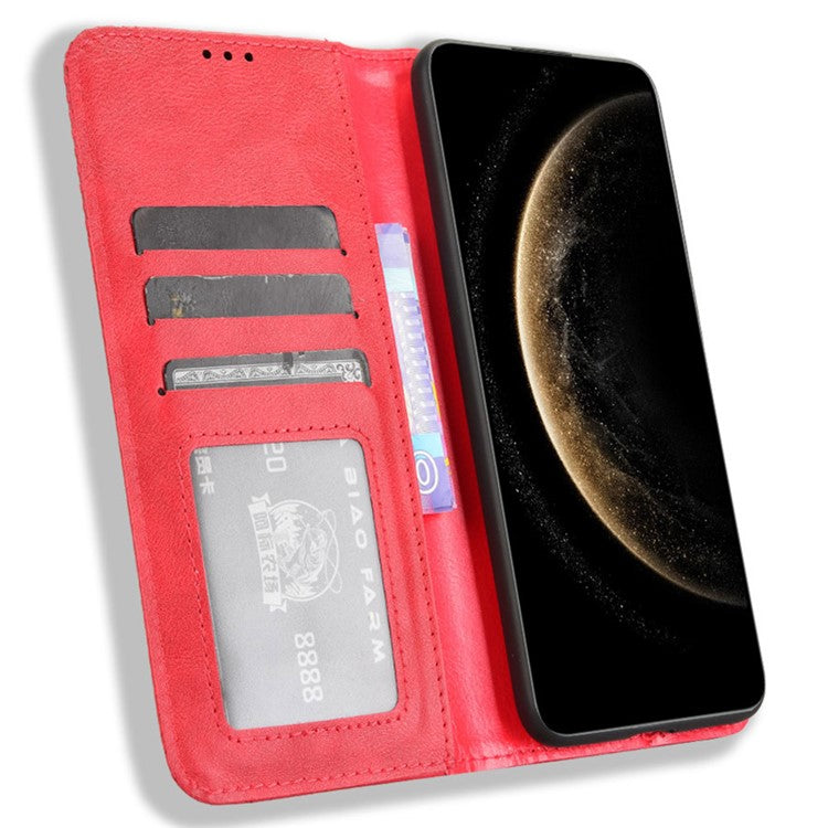 For Huawei Mate 70 Leather Case Wallet Stand Retro Texture Phone Cover - Red