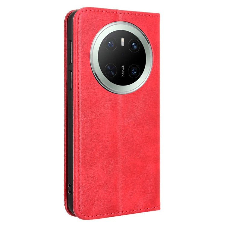 For Huawei Mate 70 Leather Case Wallet Stand Retro Texture Phone Cover - Red