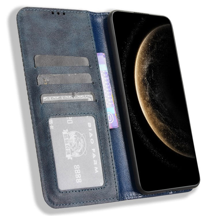 For Huawei Mate 70 Leather Case Wallet Stand Retro Texture Phone Cover - Blue