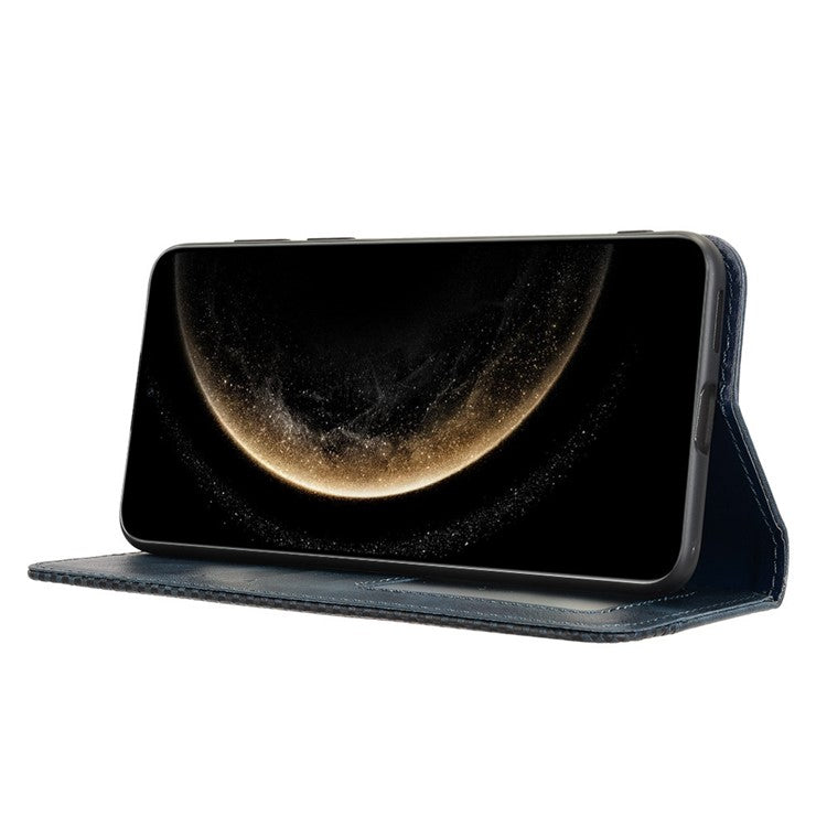 For Huawei Mate 70 Leather Case Wallet Stand Retro Texture Phone Cover - Blue