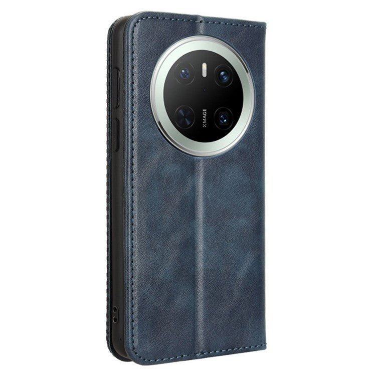 For Huawei Mate 70 Leather Case Wallet Stand Retro Texture Phone Cover - Blue