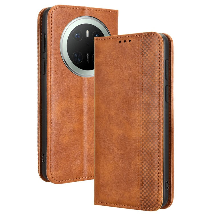 For Huawei Mate 70 Leather Case Wallet Stand Retro Texture Phone Cover - Brown