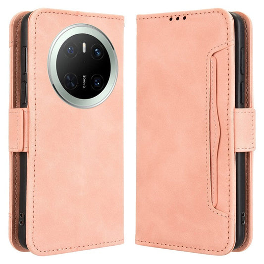 For Huawei Mate 70 Leather Case Phone Wallet Cover with Multiple Card Slots - Pink