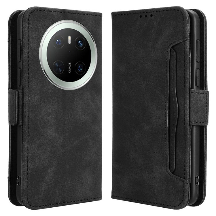 For Huawei Mate 70 Leather Case Phone Wallet Cover with Multiple Card Slots - Black