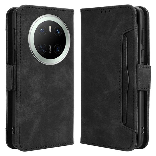 For Huawei Mate 70 Leather Case Phone Wallet Cover with Multiple Card Slots - Black