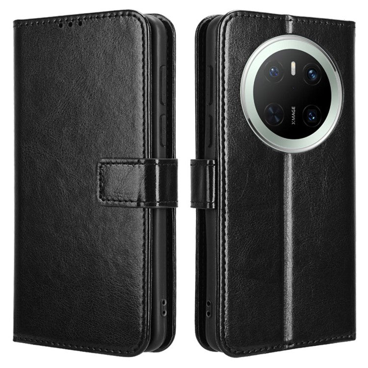 For Huawei Mate 70 Case Crazy Horse Texture PU Leather Phone Wallet Cover - Black