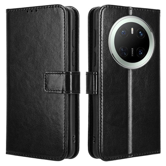 For Huawei Mate 70 Case Crazy Horse Texture PU Leather Phone Wallet Cover - Black