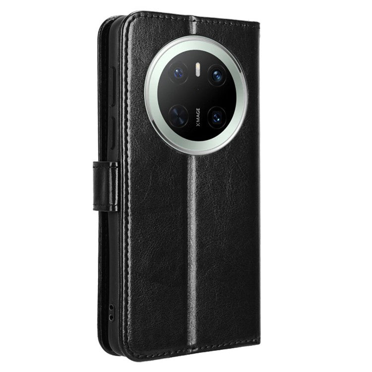 For Huawei Mate 70 Case Crazy Horse Texture PU Leather Phone Wallet Cover - Black