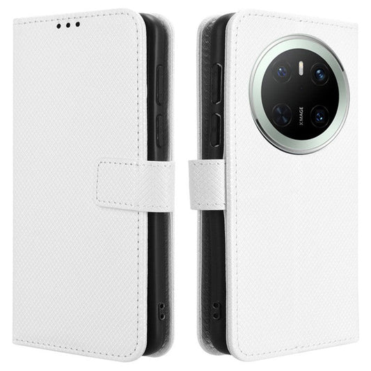 For Huawei Mate 70 Case PU Leather Diamond Texture Wallet Phone Cover - White