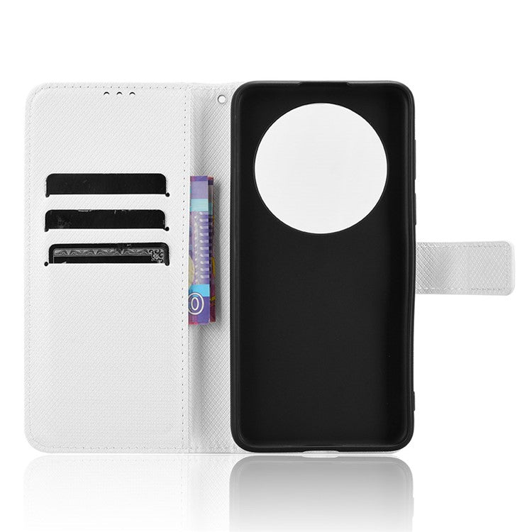 For Huawei Mate 70 Case PU Leather Diamond Texture Wallet Phone Cover - White