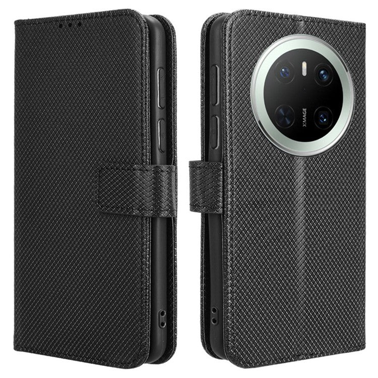 For Huawei Mate 70 Case PU Leather Diamond Texture Wallet Phone Cover - Black