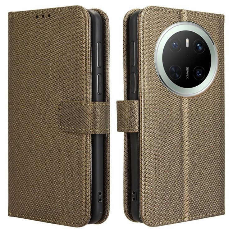 For Huawei Mate 70 Case PU Leather Diamond Texture Wallet Phone Cover - Brown