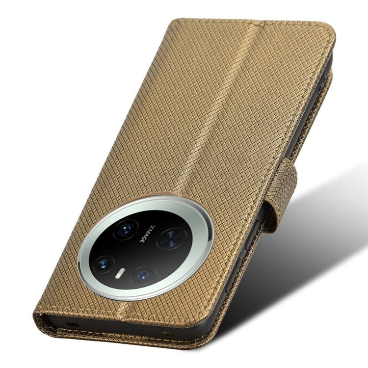 For Huawei Mate 70 Case PU Leather Diamond Texture Wallet Phone Cover - Brown