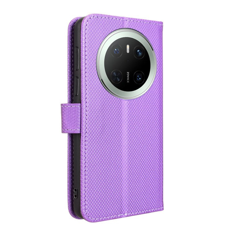 For Huawei Mate 70 Case PU Leather Diamond Texture Wallet Phone Cover - Purple