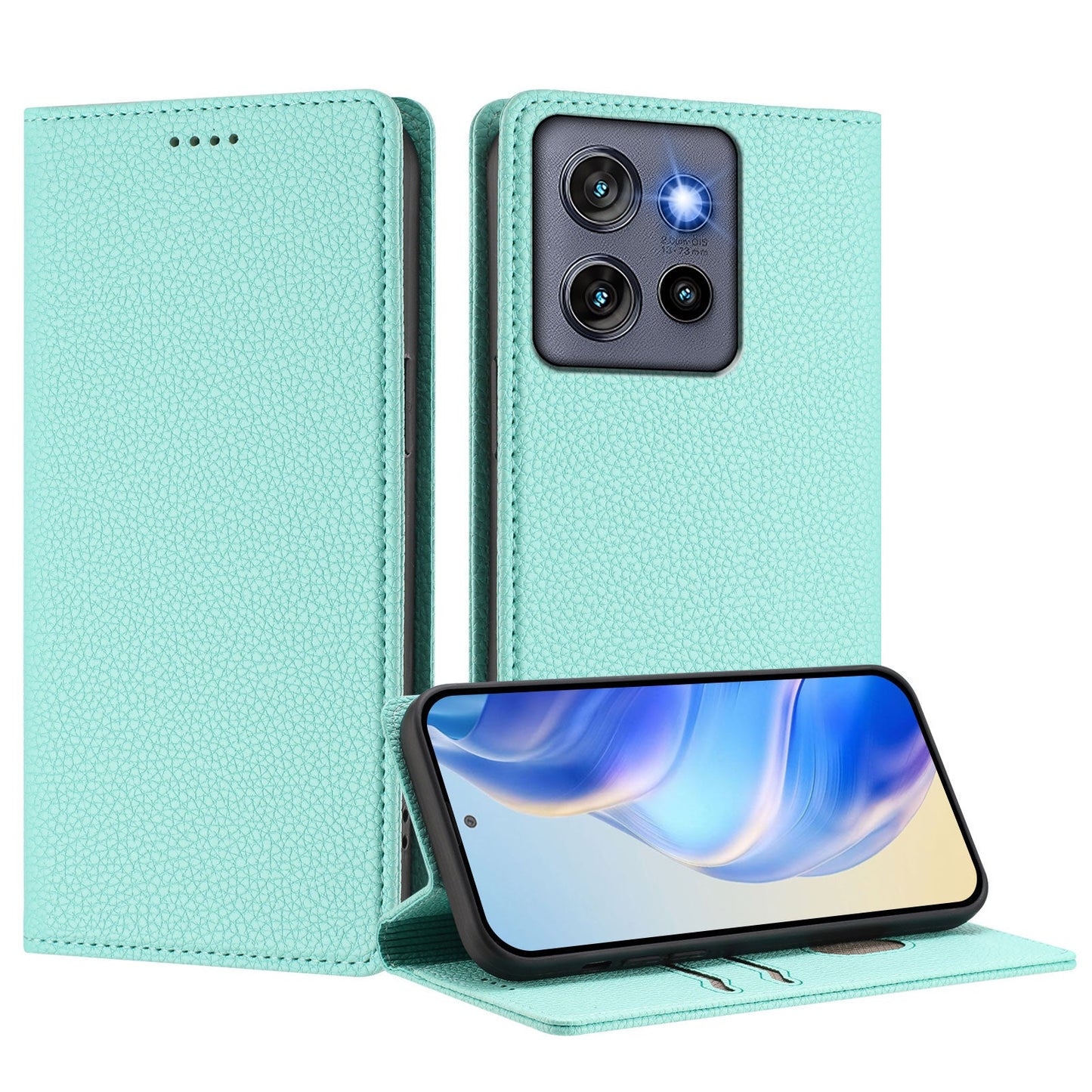 For Motorola Edge 50 Neo 5G Wallet Case RFID Blocking Litchi Texture Leather Mobile Cover - Mint Green