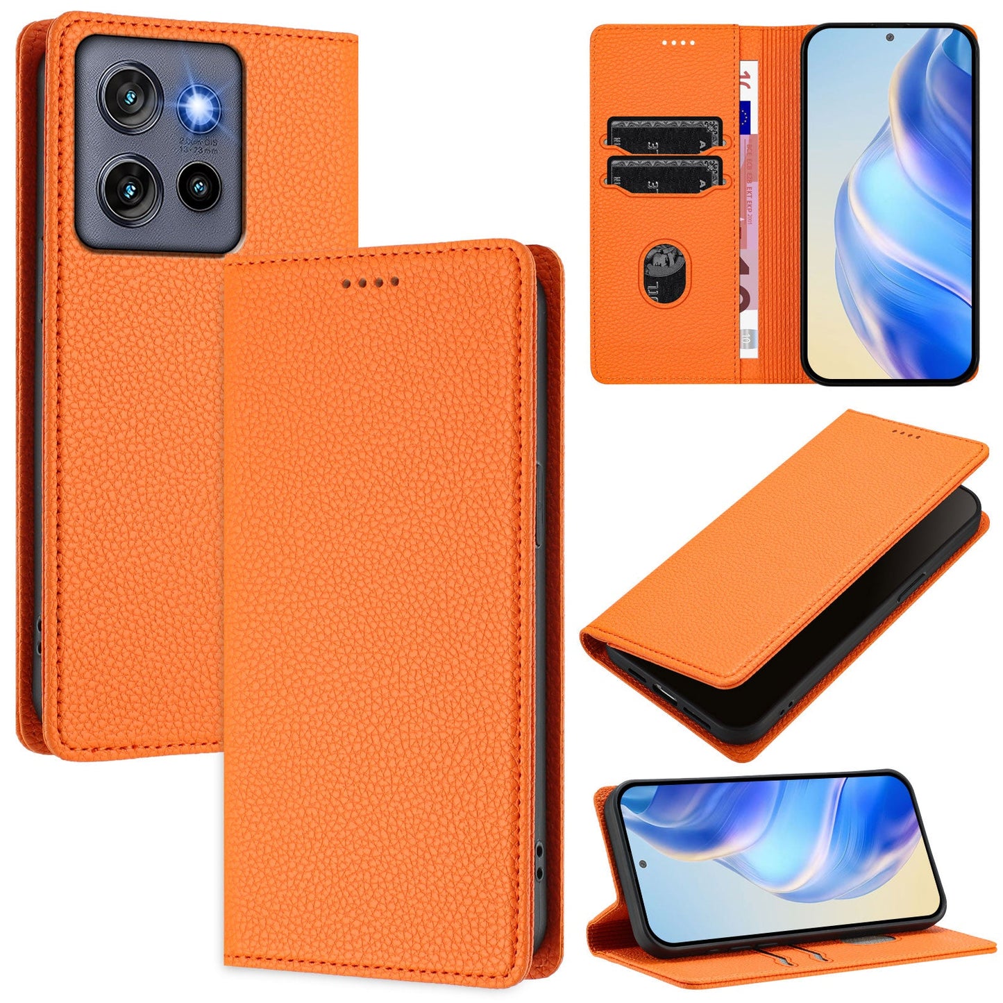 For Motorola Edge 50 Neo 5G Wallet Case RFID Blocking Litchi Texture Leather Mobile Cover - Orange