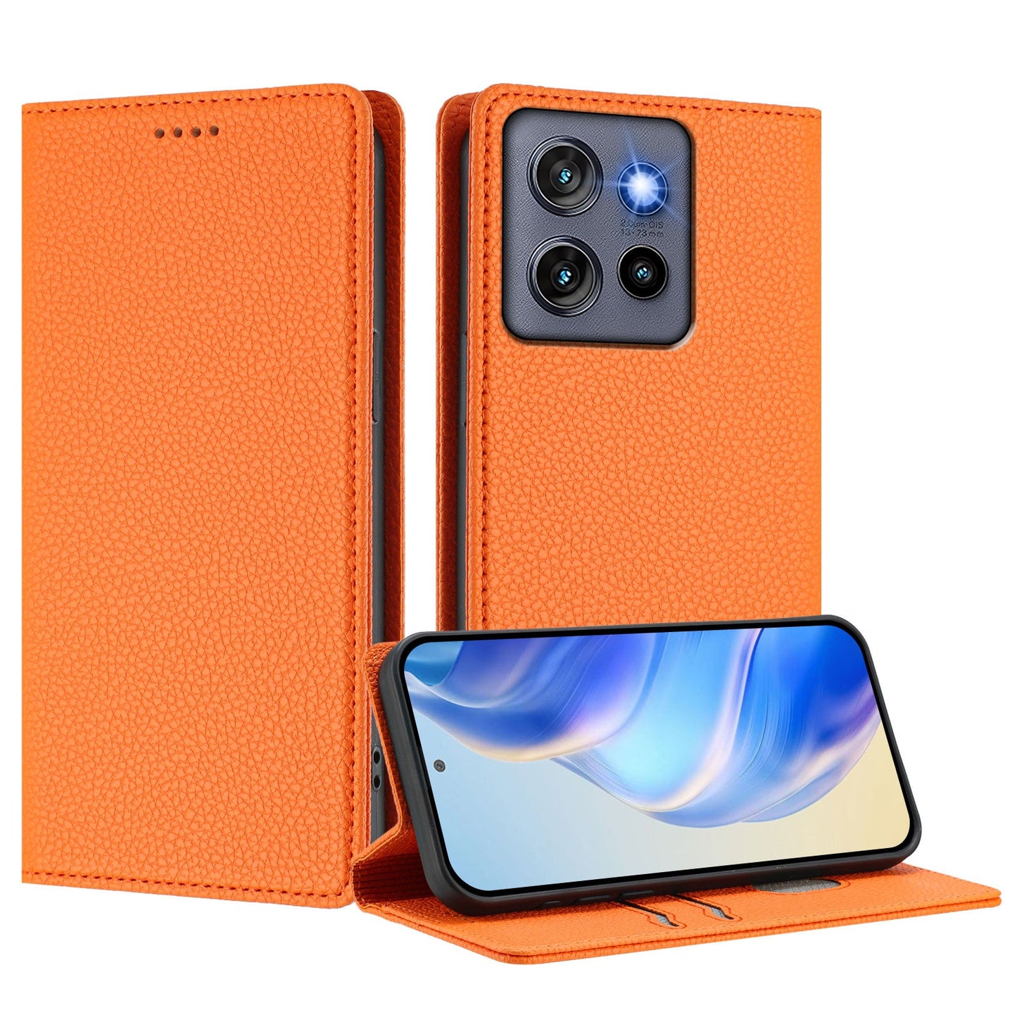 For Motorola Edge 50 Neo 5G Wallet Case RFID Blocking Litchi Texture Leather Mobile Cover - Orange