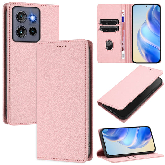 For Motorola Edge 50 Neo 5G Wallet Case RFID Blocking Litchi Texture Leather Mobile Cover - Pink