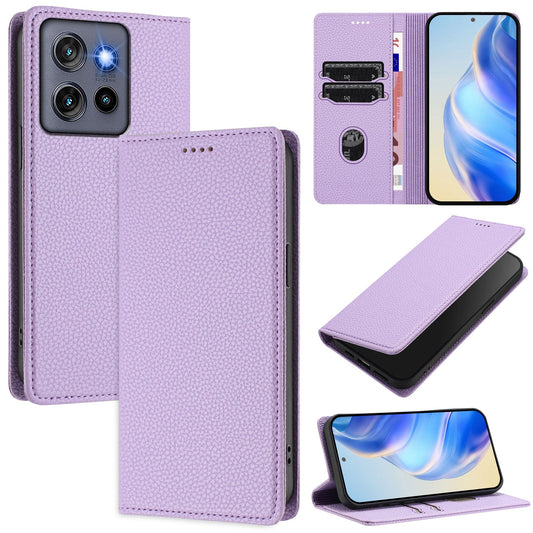 For Motorola Edge 50 Neo 5G Wallet Case RFID Blocking Litchi Texture Leather Mobile Cover - Light Purple