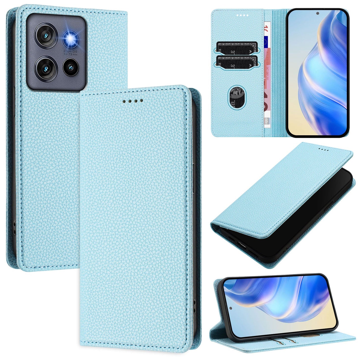 For Motorola Edge 50 Neo 5G Wallet Case RFID Blocking Litchi Texture Leather Mobile Cover - Baby Blue