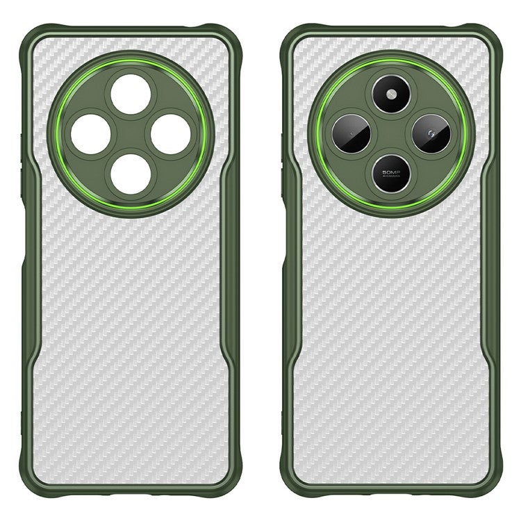 For Xiaomi Poco C75 4G  /  Redmi 14R 5G  /  A4 5G  /  14C 4G Case Carbon Fiber Texture TPU+PC Phone Cover - Green