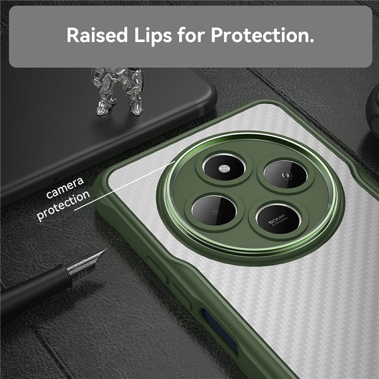 For Xiaomi Poco C75 4G  /  Redmi 14R 5G  /  A4 5G  /  14C 4G Case Carbon Fiber Texture TPU+PC Phone Cover - Green