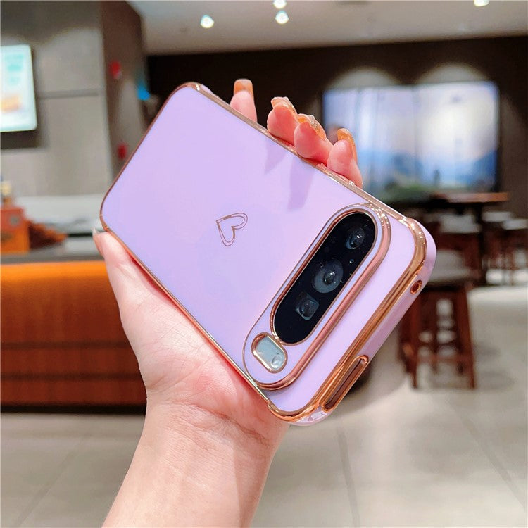 For Google Pixel 9 Pro XL Case Love Heart Pattern TPU Phone Cover Electroplating Edge - Purple