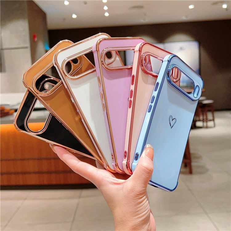 For Google Pixel 9 Pro XL Case Love Heart Pattern TPU Phone Cover Electroplating Edge - Pink
