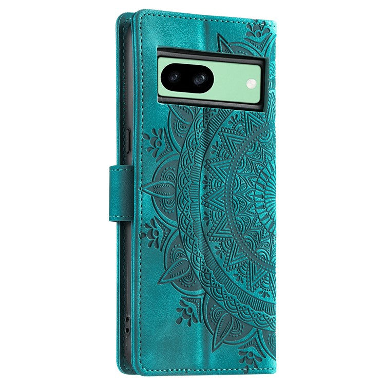 Style 018 For Google Pixel 8a Case Imprinted Totem Skin Feel Wallet Leather Phone Cover - Mint Green