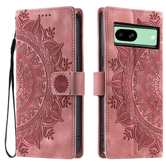 Style 018 For Google Pixel 8a Case Imprinted Totem Skin Feel Wallet Leather Phone Cover - Rose Gold