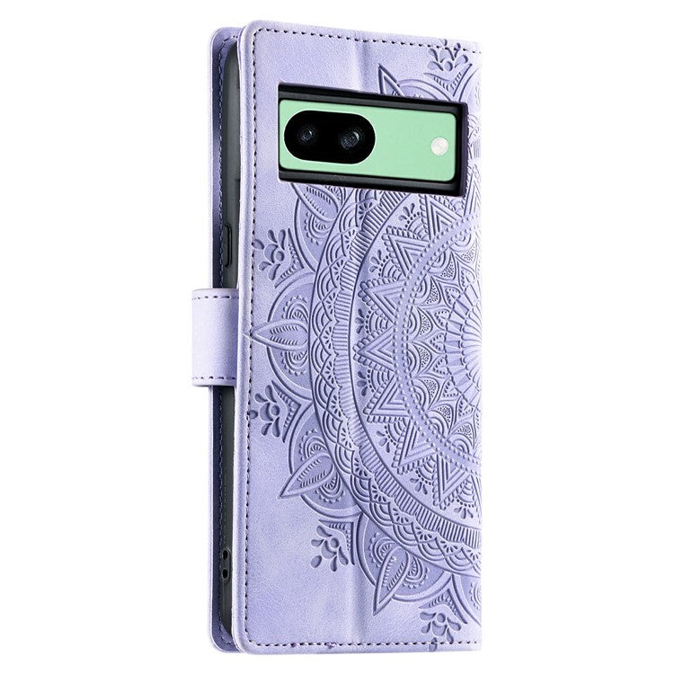 Style 018 For Google Pixel 8a Case Imprinted Totem Skin Feel Wallet Leather Phone Cover - Purple