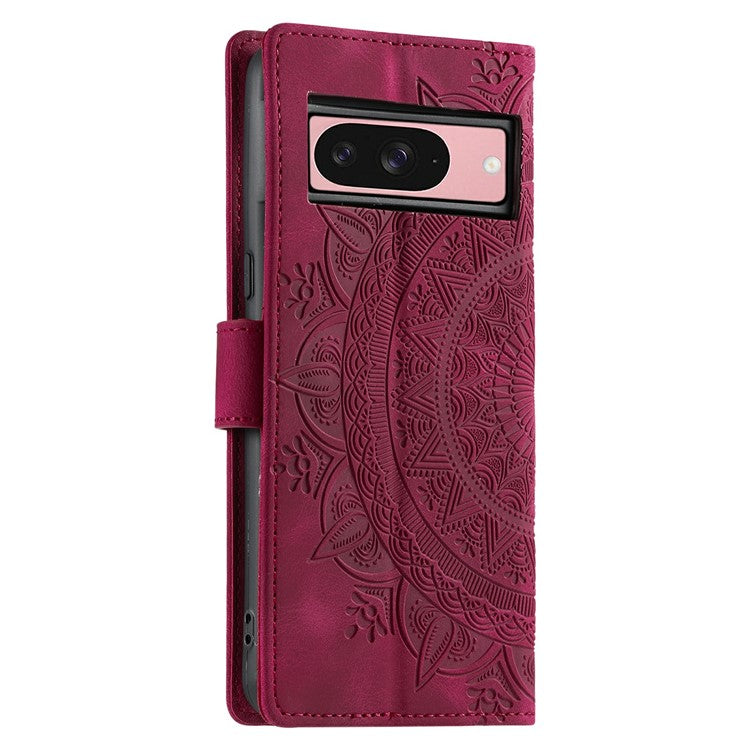 Style 018 For Google Pixel 9 Pro  /  Pixel 9 Case Imprinted Totem Skin Feel Wallet Leather Phone Cover - Rose