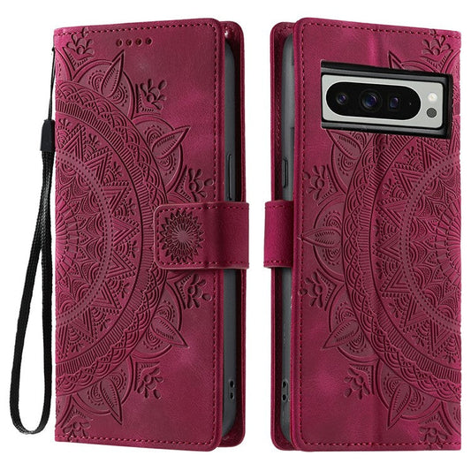 Style 018 For Google Pixel 9 Pro XL Case Imprinted Totem Skin Feel Wallet Leather Phone Cover - Rose