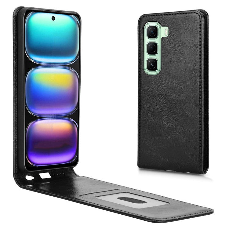 For Infinix Hot 50 4G Case with Card Slot Magnetic Vertical Flip Leather Phone Cover - Black