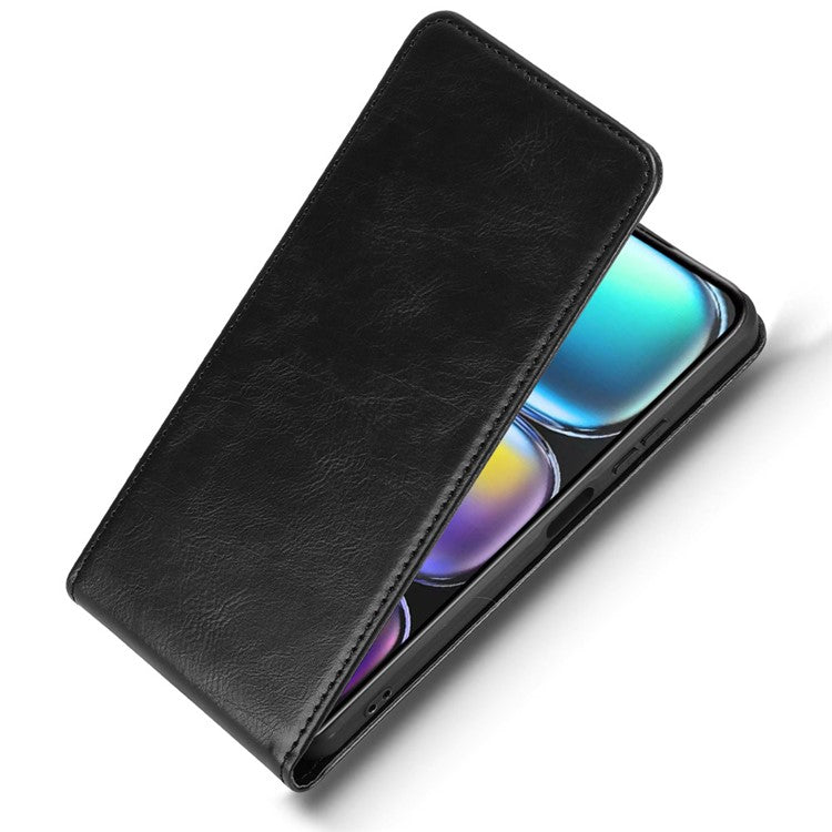 For Infinix Hot 50 4G Case with Card Slot Magnetic Vertical Flip Leather Phone Cover - Black